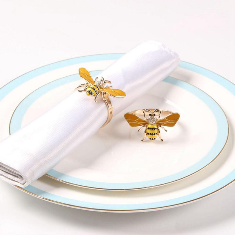 6gab Dragonfly salvešu gredzeni zelta medus bišu audu sprādzes turētājs Dzimšanas dienas ballīte Kāzu Ziemassvētku pasākuma vakariņu galda noformējums