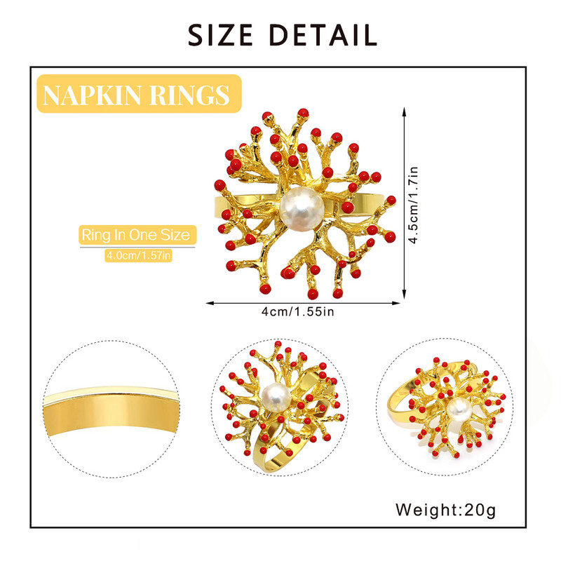 12Gb Koraļļu salvešu gredzeni Piekrastes salvešu turētāji kāzu ballītēm, svētku banketiem Ziemassvētku pusdienu galda dekorēšanai HWP06