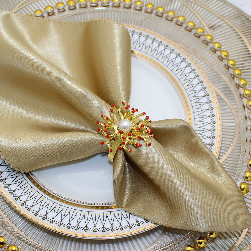 12Gb Koraļļu salvešu gredzeni Piekrastes salvešu turētāji kāzu ballītēm, svētku banketiem Ziemassvētku pusdienu galda dekorēšanai HWP06