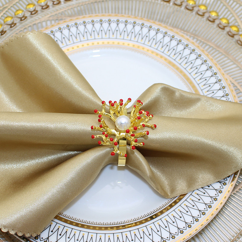 12Gb Koraļļu salvešu gredzeni Piekrastes salvešu turētāji kāzu ballītēm, svētku banketiem Ziemassvētku pusdienu galda dekorēšanai HWP06