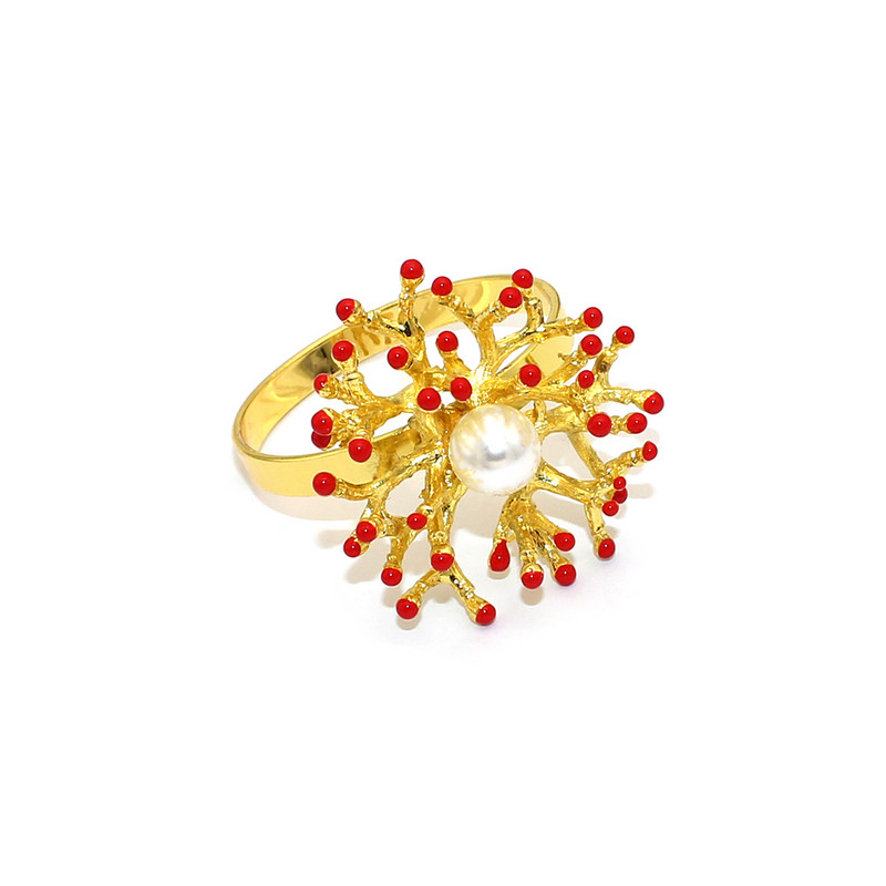 12Gb Koraļļu salvešu gredzeni Piekrastes salvešu turētāji kāzu ballītēm, svētku banketiem Ziemassvētku pusdienu galda dekorēšanai HWP06