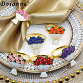 6Gb. Ziedu salvešu gredzeni Valentīndienas galda noformējums kāzu ballīšu rotājumi Līgavu dušas galda dekors salvešu turētāji HWE56