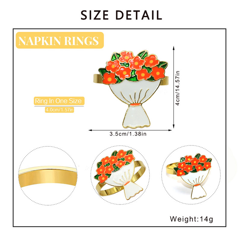 6Gb. Ziedu salvešu gredzeni Valentīndienas galda noformējums kāzu ballīšu rotājumi Līgavu dušas galda dekors salvešu turētāji HWE56