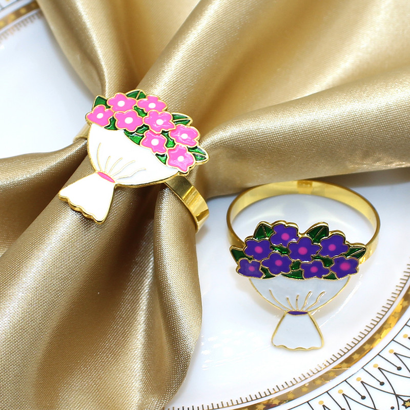 6Gb. Ziedu salvešu gredzeni Valentīndienas galda noformējums kāzu ballīšu rotājumi Līgavu dušas galda dekors salvešu turētāji HWE56