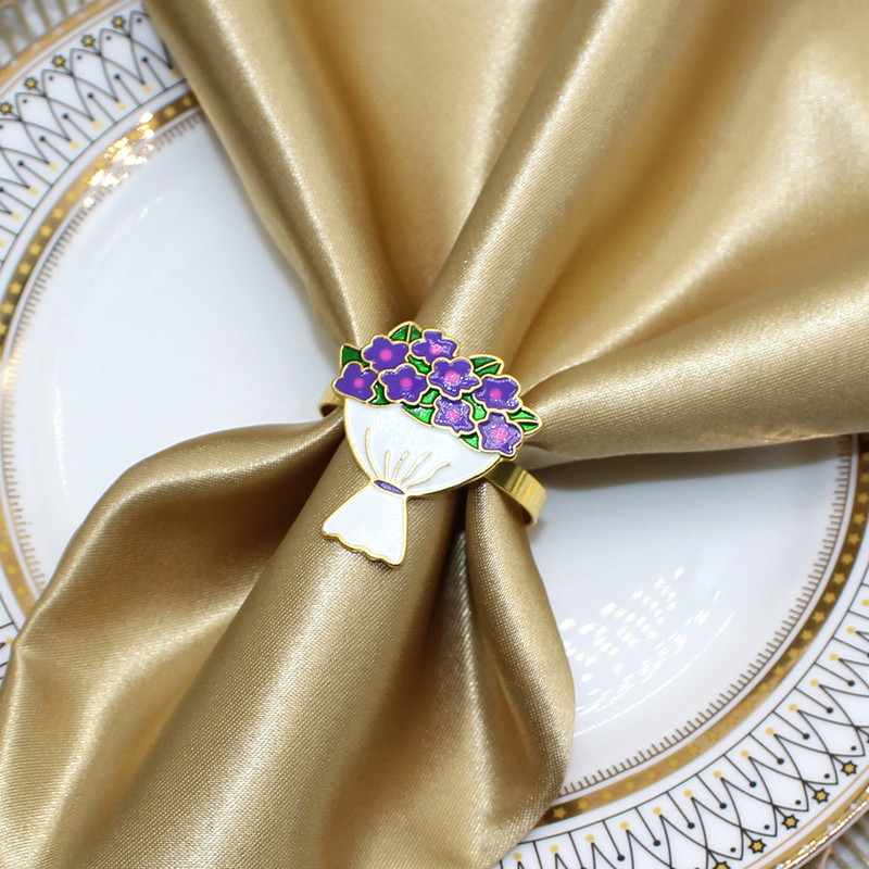 6Gb. Ziedu salvešu gredzeni Valentīndienas galda noformējums kāzu ballīšu rotājumi Līgavu dušas galda dekors salvešu turētāji HWE56