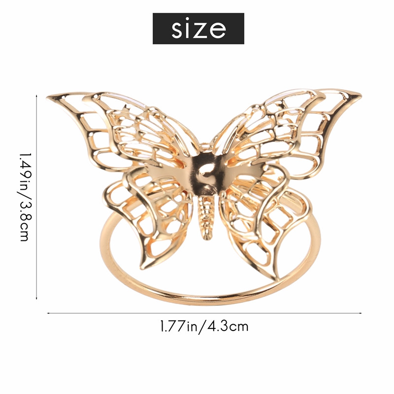 Salvešu gredzenu komplekts no 4 zelta Butterfly salvešu gredzeni Salvešu turētāji kāzu banketu vakariņām Decor Favor Tabletop Adornment Holde