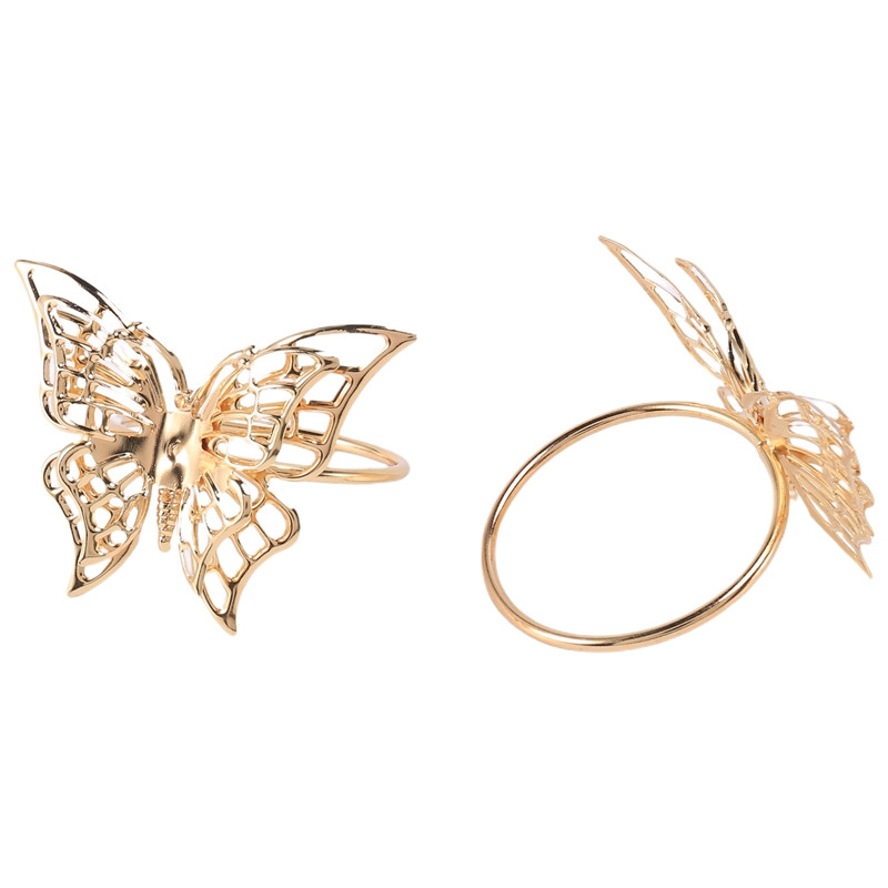 Salvešu gredzenu komplekts no 4 zelta Butterfly salvešu gredzeni Salvešu turētāji kāzu banketu vakariņām Decor Favor Tabletop Adornment Holde