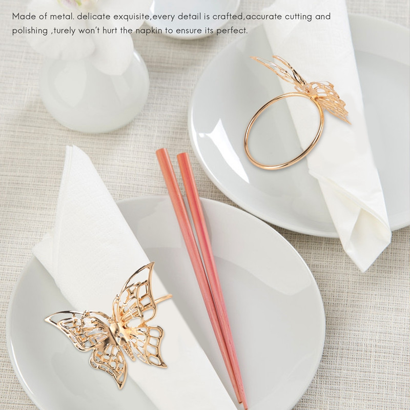 Salvešu gredzenu komplekts no 4 zelta Butterfly salvešu gredzeni Salvešu turētāji kāzu banketu vakariņām Decor Favor Tabletop Adornment Holde