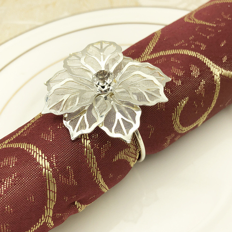 6vnt/stal. Metaliniai gėlių žiedai vestuvinių servetėlių laikikliui Krikšto apyrankė Auksinė sidabrinė Kalėdų valgomojo stalo puošmena