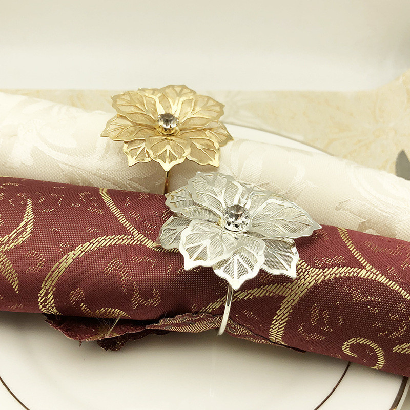 6vnt/stal. Metaliniai gėlių žiedai vestuvinių servetėlių laikikliui Krikšto apyrankė Auksinė sidabrinė Kalėdų valgomojo stalo puošmena