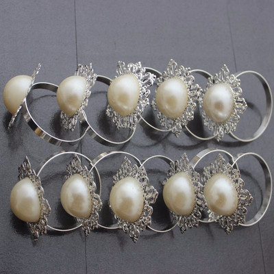 Nidalee pērļu metāls zelta sudraba salvešu gredzeni zieds lielapjoma kāzām zils virtuves turētājs banketu vakariņām dimanta dekors 12gab