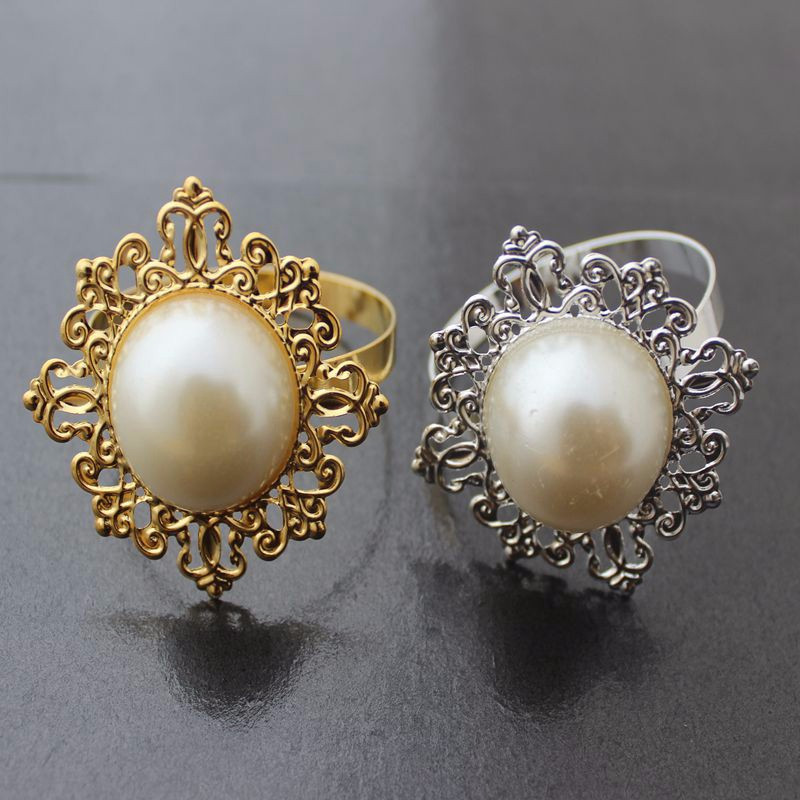 Nidalee pērļu metāls zelta sudraba salvešu gredzeni zieds lielapjoma kāzām zils virtuves turētājs banketu vakariņām dimanta dekors 12gab