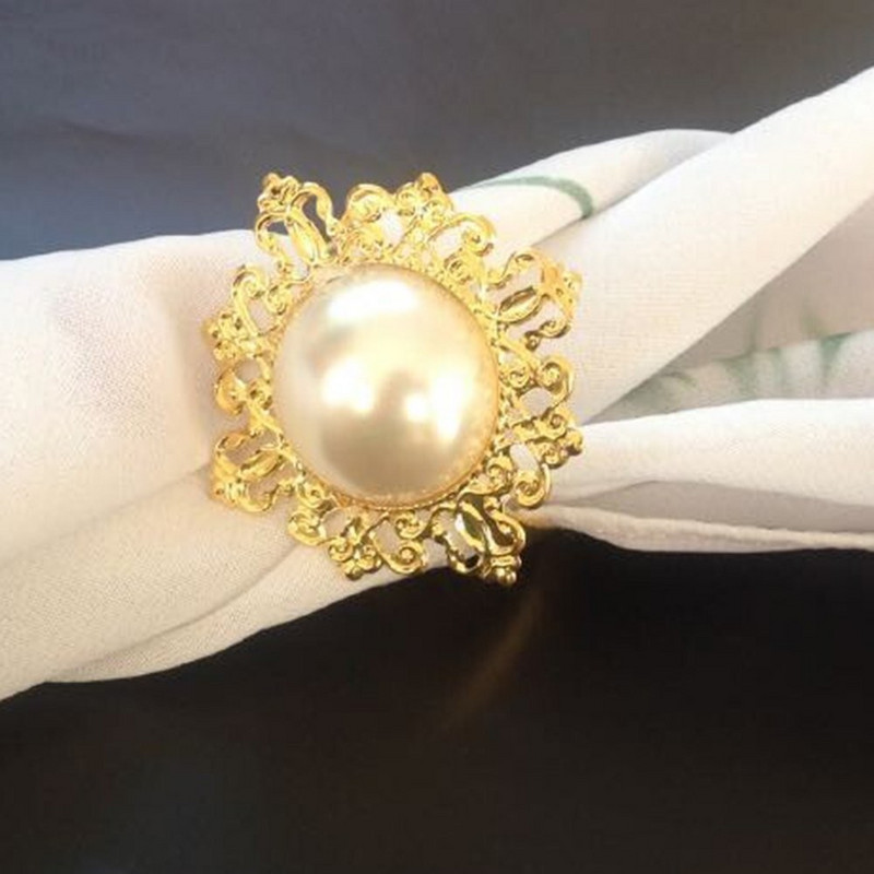 Nidalee pērļu metāls zelta sudraba salvešu gredzeni zieds lielapjoma kāzām zils virtuves turētājs banketu vakariņām dimanta dekors 12gab