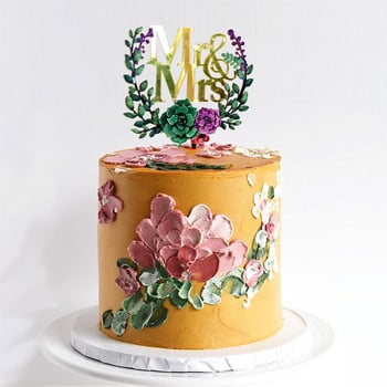 ins Лавандулово растение „Mr&Mrs” Покривало за торта Розово злато Изключително акрилно сватбено парти Покривало за кексчета Сватбена украса на булката и младоженеца