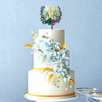 ins Лавандулово растение „Mr&Mrs” Покривало за торта Розово злато Изключително акрилно сватбено парти Покривало за кексчета Сватбена украса на булката и младоженеца