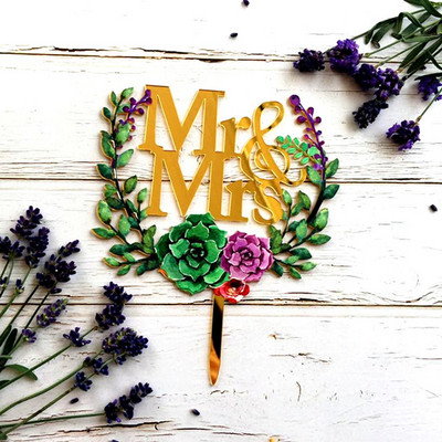 ins Lavandas augs"Mr&Mrs"Kūku virsma Rozā zelta Izsmalcināta akrila kāzu ballīte Kēksu toperi Līgavas un līgavaiņa kāzu dekorēšana