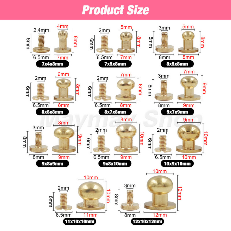 10gab cieta misiņa jostas soma Skrūvējama Nagla Kniedes Poga apaļa poga Čikāgas Ieskrūvējama Pogas Kniedes Ādas Amatniecības piederumi