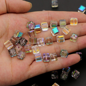 Куб Квадратен фасетиран стъклен кристал Свободни занаяти Мъниста за колие Гривна Обеци Изработка на бижута Направи си сам аксесоари Ръчно изработени занаяти