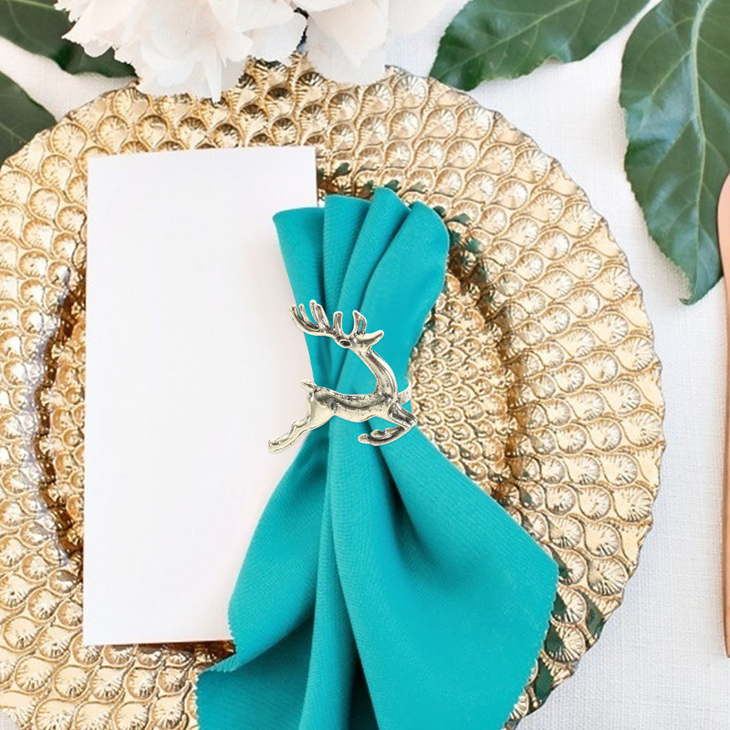 Komplekts Ziemassvētku salvešu gredzeni Ziemassvētku turētāji Auduma salvetes Svētku ballīšu piederumi Rotājums Galda dekors Metāls