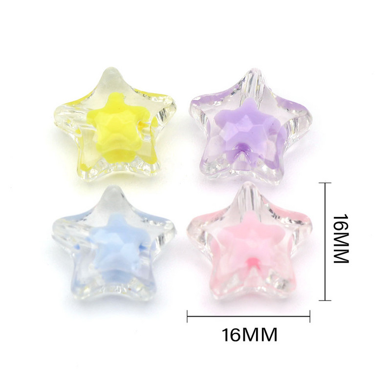 20 gab. Caurspīdīgas zvaigznes formas vaļīgas starplikas krelles Akrila krelles juvelierizstrādājumu izgatavošanai, DIY Crafts 16mm*16mm