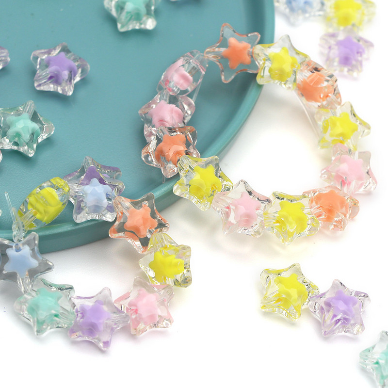 20 gab. Caurspīdīgas zvaigznes formas vaļīgas starplikas krelles Akrila krelles juvelierizstrādājumu izgatavošanai, DIY Crafts 16mm*16mm