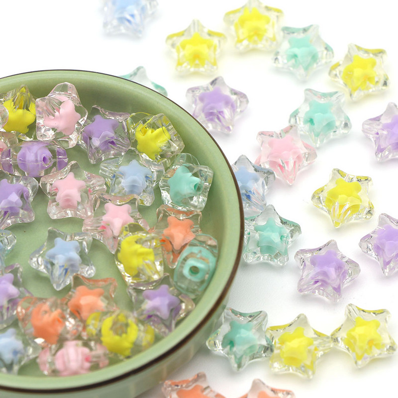 20 gab. Caurspīdīgas zvaigznes formas vaļīgas starplikas krelles Akrila krelles juvelierizstrādājumu izgatavošanai, DIY Crafts 16mm*16mm