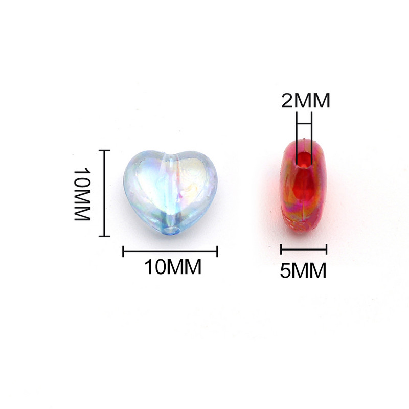 50 gab AB Krāsu Sirds Akrila Pērlītes Caurspīdīga Brīva Starplikas Pērlītes Rotaslietu Izgatavošanai Apģērbu Amatniecības piederumi 10mm*10mm