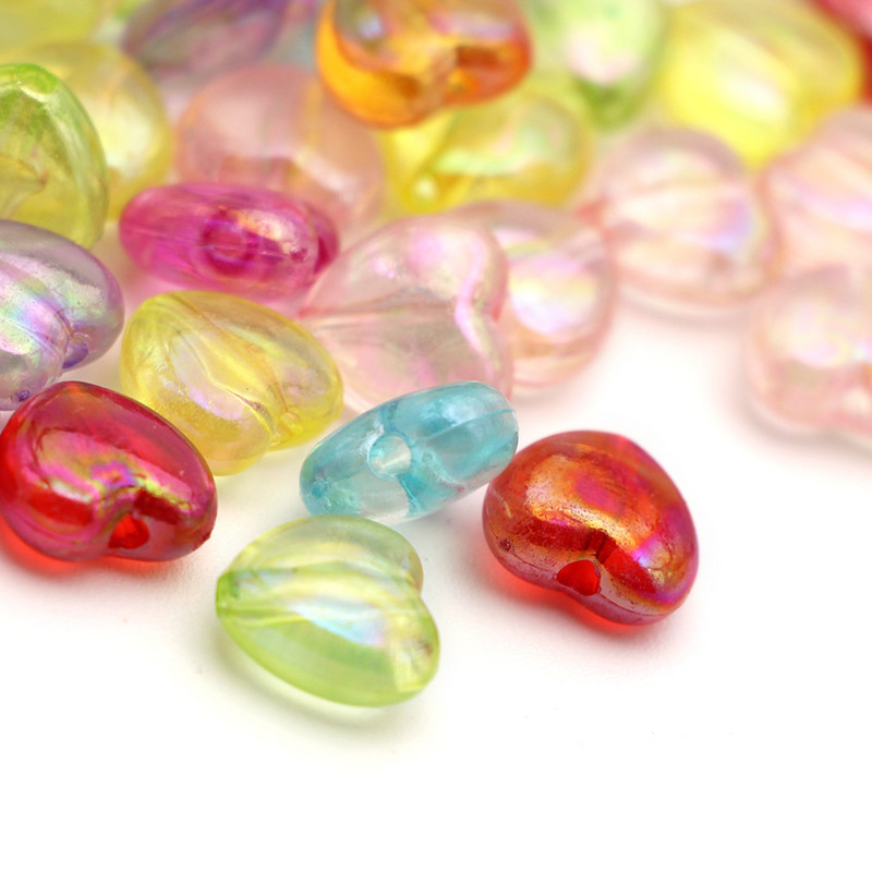 50 gab AB Krāsu Sirds Akrila Pērlītes Caurspīdīga Brīva Starplikas Pērlītes Rotaslietu Izgatavošanai Apģērbu Amatniecības piederumi 10mm*10mm