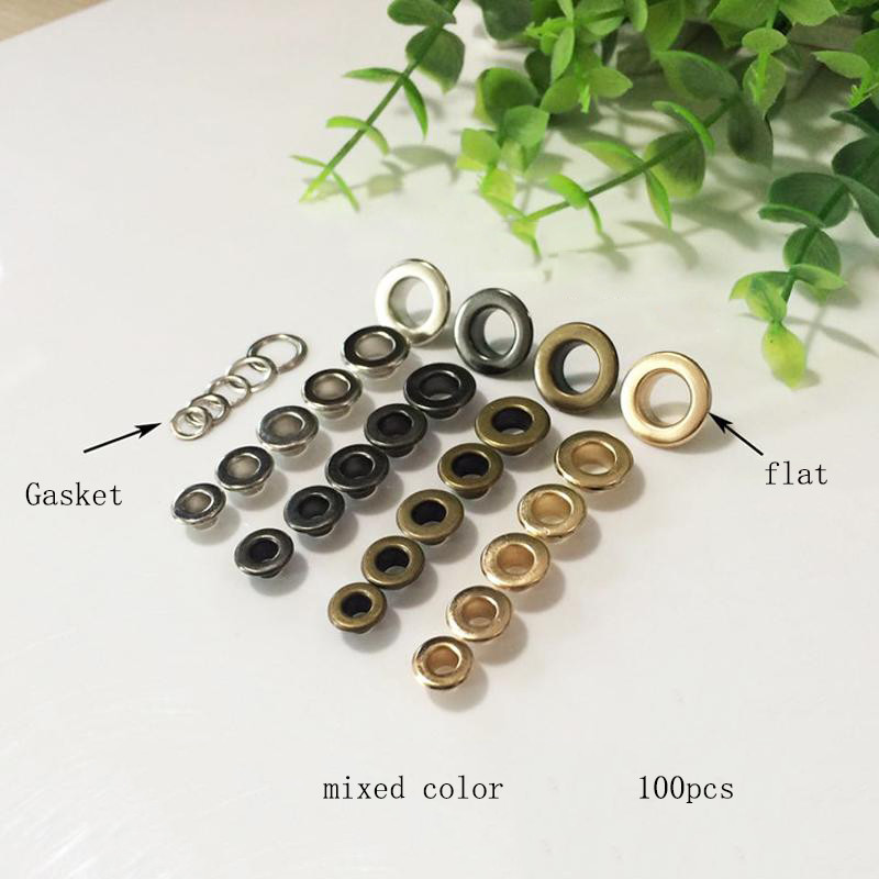 100 gab. varas izcēlums, misiņa doba cilpa starplika apaļa sprādzes cauruma apavi platiem sāniem, DIY, ādas amatniecības piederumi