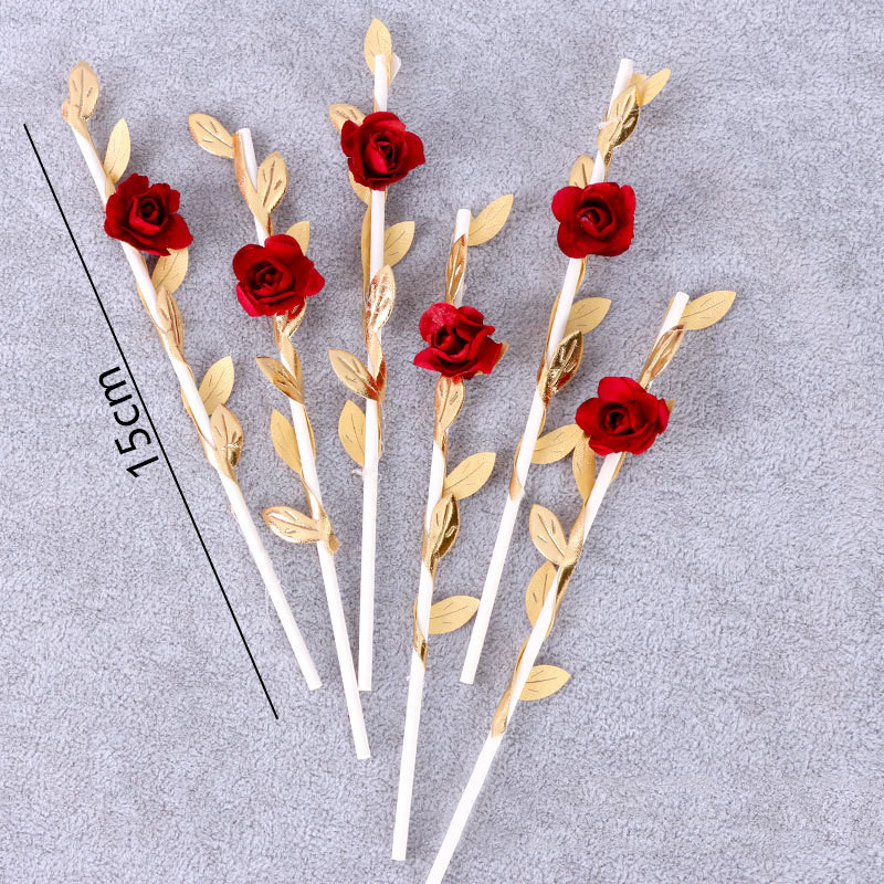 6 komada Love Happy Birthday Torte za kolače Zastavice za kolače s cvijetom ruže za vjenčanje Potrepštine za dječje zabave Dekoracija torti