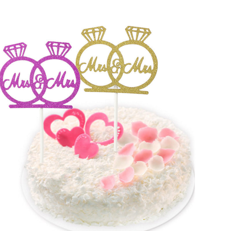 10 vnt./stal. Kūrybinis " Mrs & Mrs " Deimantinio žiedo dizaino vestuvinis tortas įdėta kortelė Vestuvinis tortas Topper Vakarėlio tortų dekoracijos