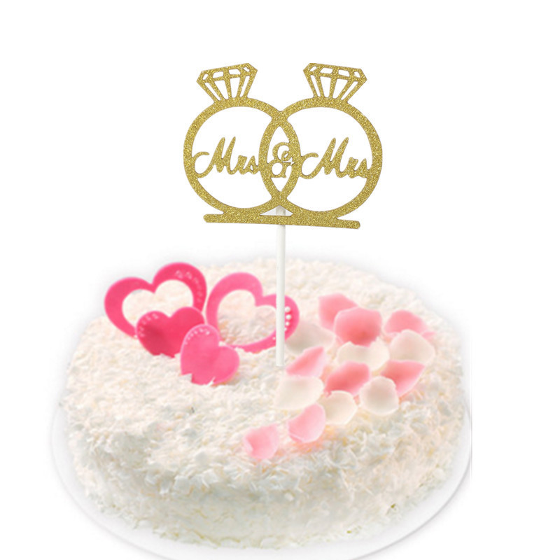 10 vnt./stal. Kūrybinis " Mrs & Mrs " Deimantinio žiedo dizaino vestuvinis tortas įdėta kortelė Vestuvinis tortas Topper Vakarėlio tortų dekoracijos
