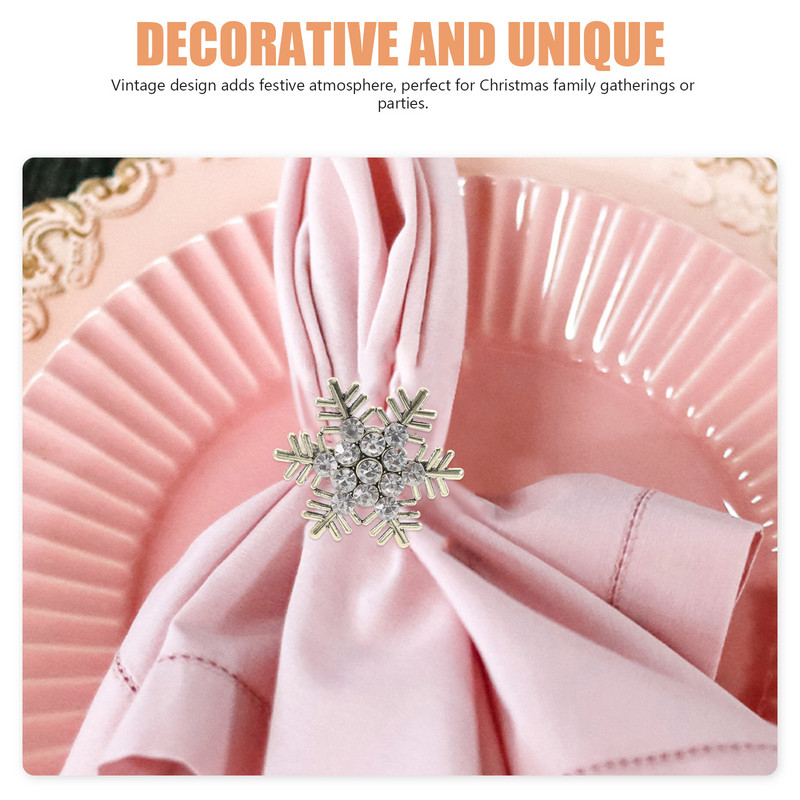 Salvešu gredzeni Ziemassvētku brīvdienu turētāju turētāji Salveta galds Pusdienu galds Metāla sprādzes Ziemassvētku vintage lentes Sniegpārsliņas Kāzas