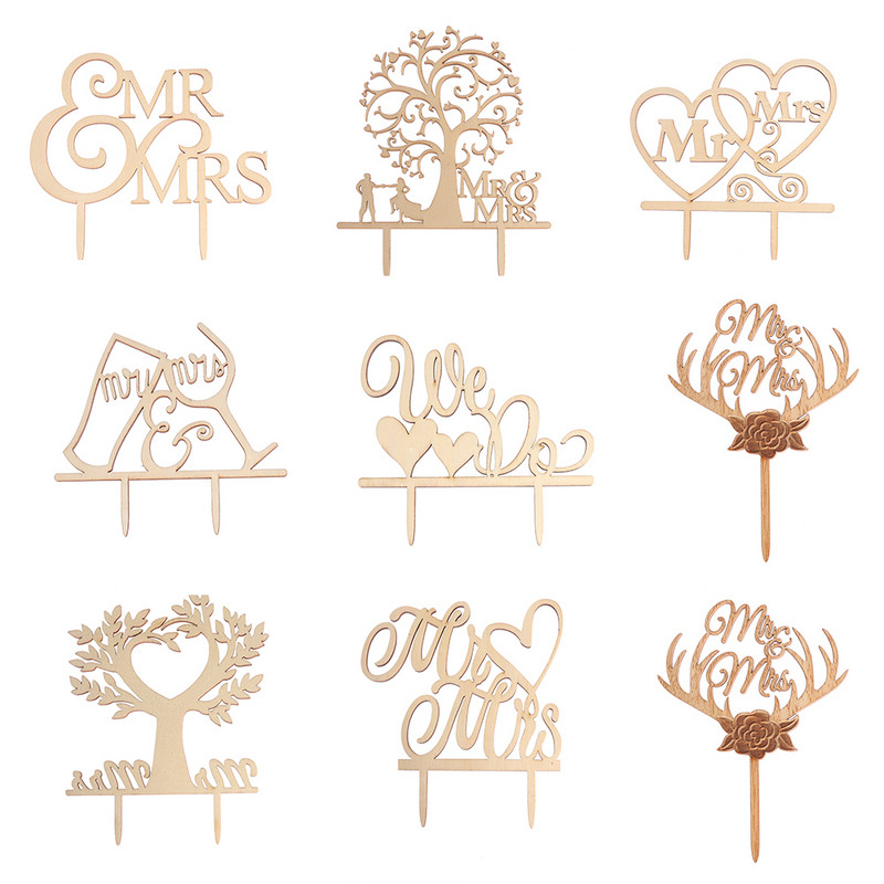 "Kungs un kundze" Vintage lauku stila kāzu kūku virsma ar lāzeru griezti koka burti Kāzu kūku rotājumi labvēlīgie materiāli, saderināšanās dāvanas