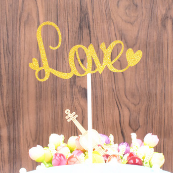10 τμχ Διακόσμηση τούρτας Giltter Gold Sliver Cake Toppers Wedding Dessert Decortiving Supplies for Happy Wedding Bachelor Party