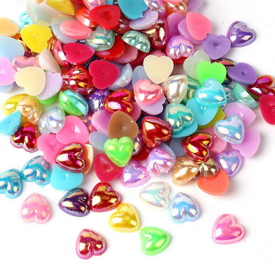 8-12 mm цветни ABS плоски мъниста сърце AB цвят полукръг любов имитация на перли Направи си сам аксесоари за декорация на бижута