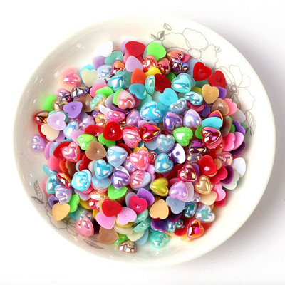 8-12mm krāsa ABS plakana sirds krelles AB krāsa pusloka mīlestības imitācijas pērles DIY rotaslietu dekorēšanas piederumi