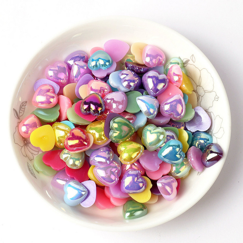 8-12mm krāsa ABS plakana sirds krelles AB krāsa pusloka mīlestības imitācijas pērles DIY rotaslietu dekorēšanas piederumi