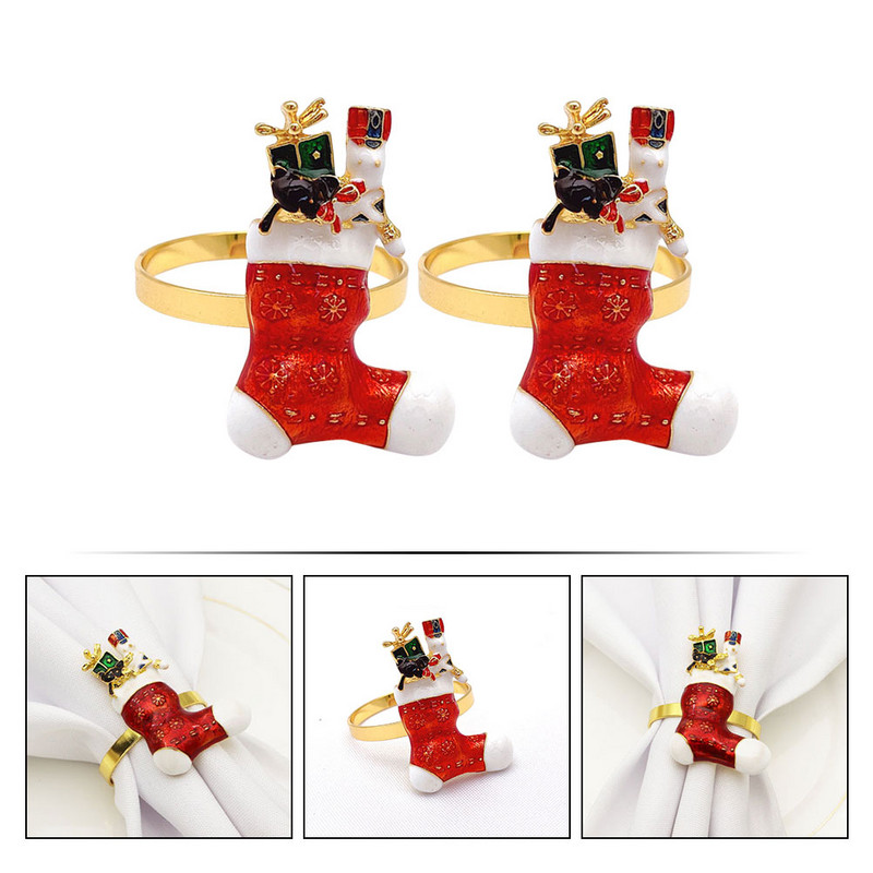 Ēdamgalds ar zeķēm salvešu turētāji formas gredzens Ziemassvētku sprādzes mājas restorāns