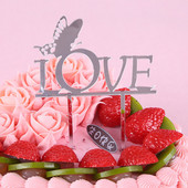 1gab Jauns tauriņš LOVE kāzu kūkas virsma Akrils Daudz laimes dzimšanas dienā Cupcake Toppers Cake Flags Party Kāzu cepšanas dekors