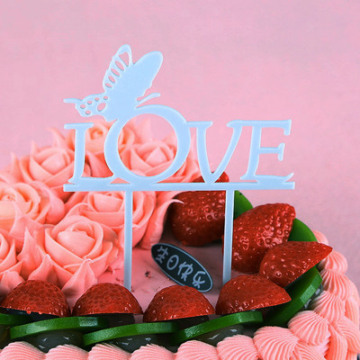 1gab Jauns tauriņš LOVE kāzu kūkas virsma Akrils Daudz laimes dzimšanas dienā Cupcake Toppers Cake Flags Party Kāzu cepšanas dekors
