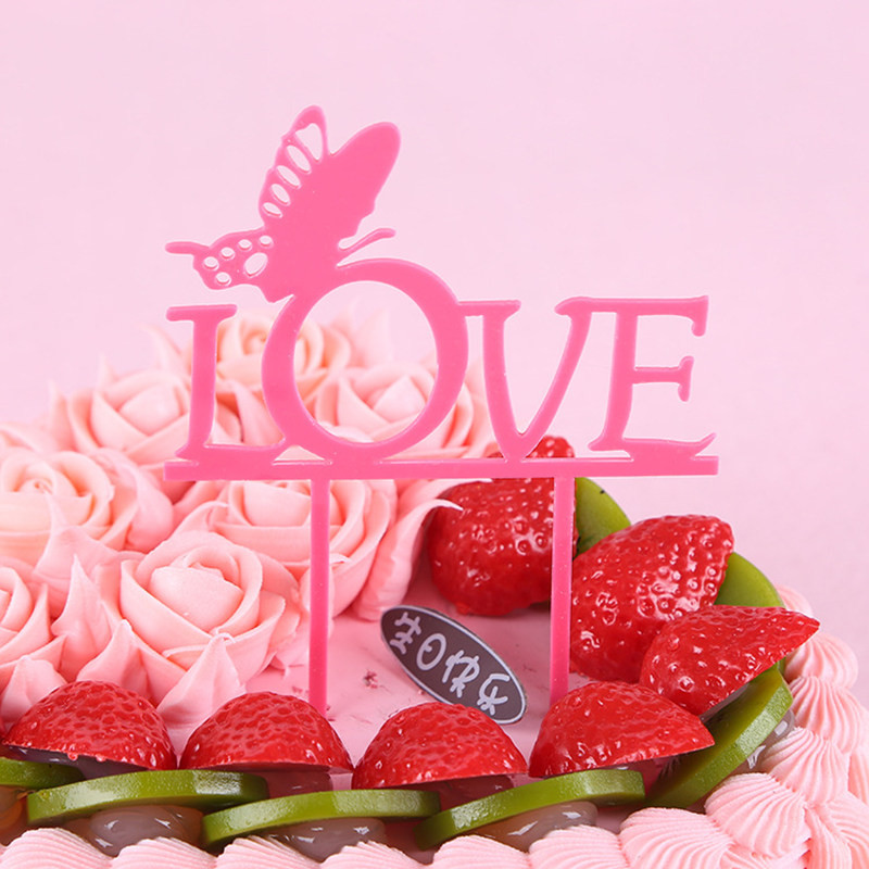 1gab Jauns tauriņš LOVE kāzu kūkas virsma Akrils Daudz laimes dzimšanas dienā Cupcake Toppers Cake Flags Party Kāzu cepšanas dekors