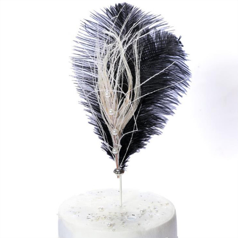 1Gb ceptu kūku veikals Skaists melnbalts pērļu spalvu spraudnis kāzu dzimšanas dienas ballītes saģērbt deserta dekors