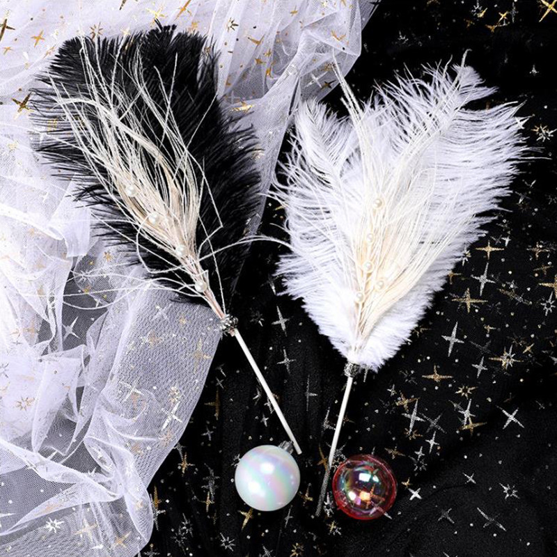 1Gb ceptu kūku veikals Skaists melnbalts pērļu spalvu spraudnis kāzu dzimšanas dienas ballītes saģērbt deserta dekors