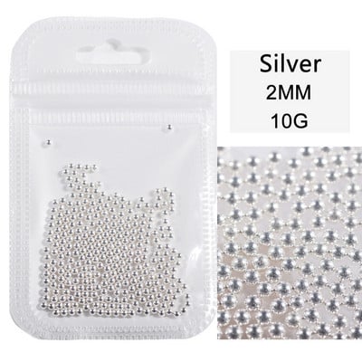 10 g/maiss 0,6 mm0,8 mm1,0 mm1,5 mm2,0 mm 3D nerūsējošā tērauda apaļa mini mirdzoša kaviāra nagu mākslas kalnu strēles akmens, kas paredzēts amatniecības dekorēšanai.
