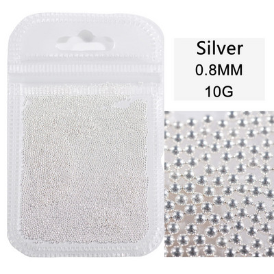 10 g/maiss 0,6 mm0,8 mm1,0 mm1,5 mm2,0 mm 3D nerūsējošā tērauda apaļa mini mirdzoša kaviāra nagu mākslas kalnu strēles akmens, kas paredzēts amatniecības dekorēšanai.