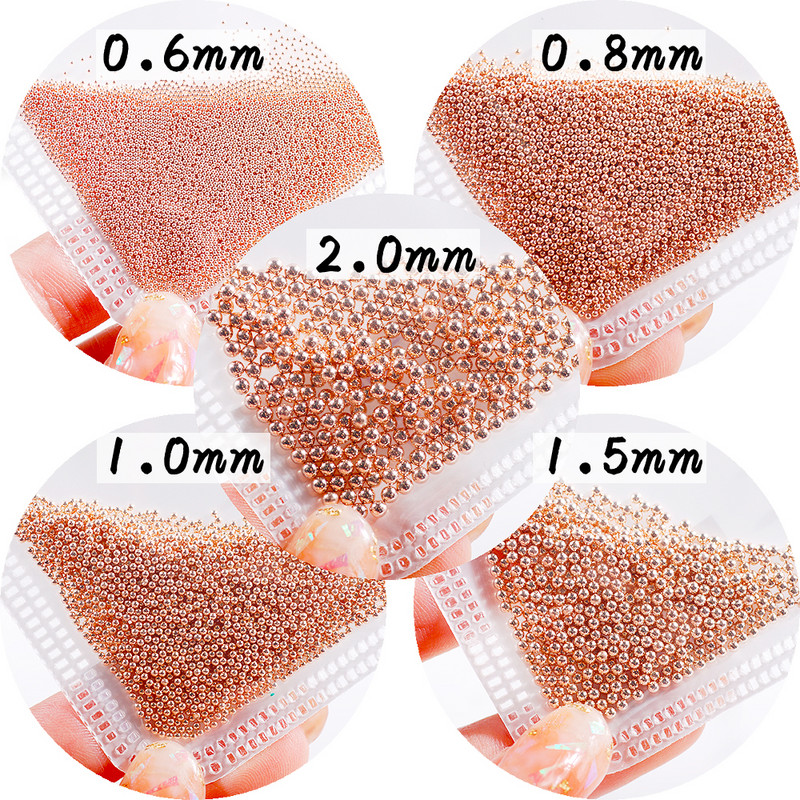 10 g/maiss 0,6 mm0,8 mm1,0 mm1,5 mm2,0 mm 3D nerūsējošā tērauda apaļa mini mirdzoša kaviāra nagu mākslas kalnu strēles akmens, kas paredzēts amatniecības dekorēšanai.