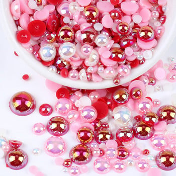 3-10 мм многоцветни смесени AB плоски полукръгли мъниста Разхлабени мъниста Декорация за телефон за нокти Диамант Направи си сам имитация на перли