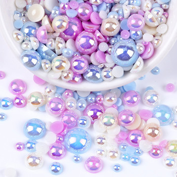 3-10mm Πολύχρωμες Μικτές ΑΒ Επίπεδες ημι-στρογγυλές χάντρες Χαλαρές χάντρες Τηλέφωνο Νυχιών Διακόσμηση Διαμάντι DIY Imitation Pearls