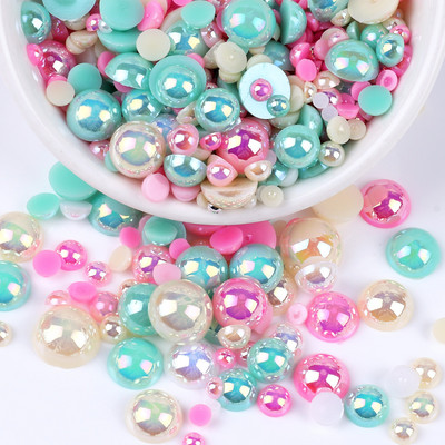 3-10 mm daudzkrāsu jauktas AB plakanas pusapaļas krelles, vaļīgas krelles nagu mākslas tālruņu dekorācijas dimanta DIY imitācijas pērles
